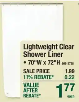 Menards Lightweight Clear Shower Liner offer