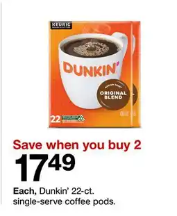 Target Dunkin' 22 ct. single-serve coffee pods offer