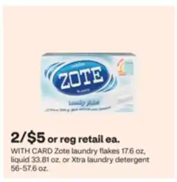 CVS Zote laundry flakes 17.6 oz, liquid 33.81 oz. or Xtra laundry detergent 56-57.6 oz offer