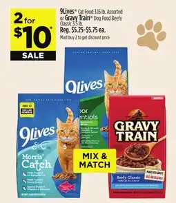 Dollar General 9 Lives* Cat Food 3.15 lb. Assorted Gravy Train Dog Food Beefy Classic 3.5 lb offer