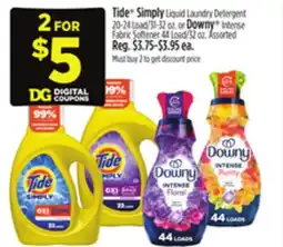 Dollar General Tide Simply Liquid Laundry Detergent or Downy Intense Fabric Softener offer