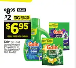 Dollar General Gain Plus Liquid Laundry Detergent or Plus Super Flings!TM offer