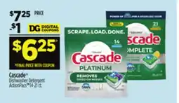 Dollar General Cascade Dishwasher Detergent ActionPacs offer