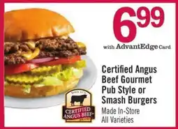Price Chopper Certified Angus Beef Gourmet Pub Style or Smash Burgers offer