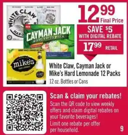 Price Chopper White Claw, Cayman Jack or Mike’s Hard Lemonade 12 Packs offer