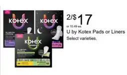 Walgreens U by Kotex Pads or Liners offer
