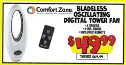 Ollie's COMFORT ZONE BLADELESS OSCILLATING DIGITAL TOWER FAN offer