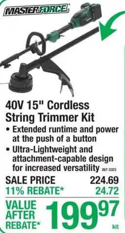 Menards Master Force 40V 15" Cordless String Trimmer Kit offer