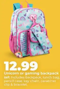 Hy-Vee Unicorn or gaming backpack set offer