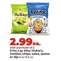 Hy-Vee Frito-Lay Miss Vickie's, Tostitos chips, salsa, queso or dip offer