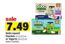 Meijer GoGo squeeZ Pouches 12 ct./3.2 oz or Yogurtz 10 ct./3 oz offer