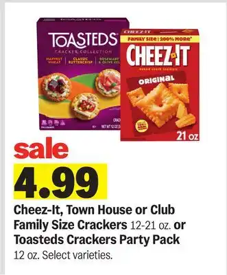 Meijer Cheez-It, Town House or Club Family Size Crackers 12-21 oz. or Toasteds Crackers Party Pack 12 oz offer
