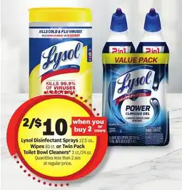 Meijer Lysol Disinfectant Sprays 12.5 oz., Wipes 80 ct. or Twin Pack Toilet Bowl Cleaners* 2 ct./24 oz offer