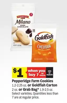 Meijer Pepperidge Farm Cookies 1.2-2.25 oz. or Goldfish Carton 2 oz. or Grab Bag* 1.9-2.5 oz offer