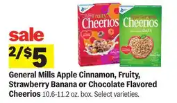 Meijer General Mills Apple Cinnamon, Fruity, Strawberry Banana or Chocolate Flavored Cheerios offer