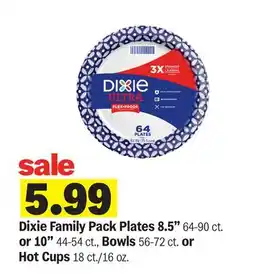 Meijer Dixie Family Pack Plates 8.5 64-90 ct. or 10 44-54 ct., Bowls 56-72 ct. or Hot Cups 18 ct./16 oz offer