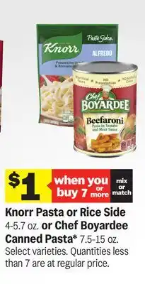 Meijer Knorr Pasta or Rice Side 4-5.7 oz. or Chef Boyardee Canned Pasta* 7.5-15 oz offer