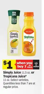 Meijer Simply Juice 11.5 oz. or Tropicana Juice* 11 oz offer