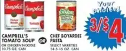 Compare Foods Campbell's tomato soup or chicken boyardee pasta offer