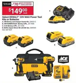 Ace Hardware Select DeWalt 20V Max Power Tool Kits or Batteries offer