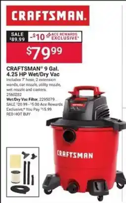Ace Hardware Craftsman 9 gal. 4.25 hp wet/dry vac offer