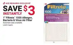 Ace Hardware Filtrete 1500 Allergen, Bacteria & Virus Air Filter offer