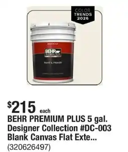 The Home Depot Behr premium plus designer collection blank canvas flat exte... offer