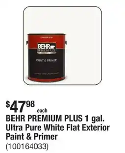 The Home Depot Behr premium plus ultra pure white flat exterior paint & primer offer