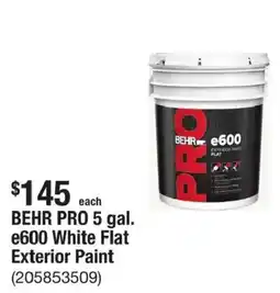 The Home Depot Behr pro e600 white flat exterior paint offer