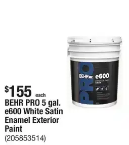 The Home Depot Behr pro e600 white satin enamel exterior paint offer