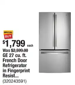 The Home Depot Ge 27 cu. ft. French Door Refrigerator in Fingerprint Resist... offer