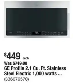 The Home Depot Ge Profile 2.1 Cu. Ft. Stainless Steel Electric 1,000 watts offer