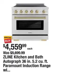 The Home Depot Zline kitchen and bath autograph 36 in. 5.2 cu. ft. paramount induction range offer