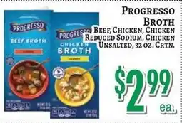 Trade Fair Supermarket Progresso beef broth, chicken broth offer