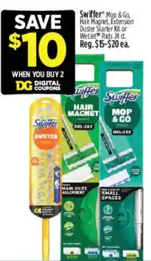 Dollar General Swiffer mop and go hair magnet extension duster starter kit or wetkit offer