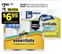 Dollar General Charmin bath tissue essentials 9 mega rolls or bounty paper towels essentials 9 double rolls offer
