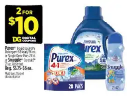 Dollar General Purex liquid laundry detergent or Snuggle crystal offer