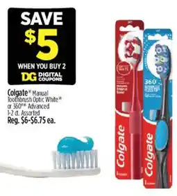 Dollar General Colgate Manual Toothbrush Optic White or 360° Advanced offer