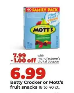 Hy-Vee Betty Crocker or Mott's Fruit Snacks offer
