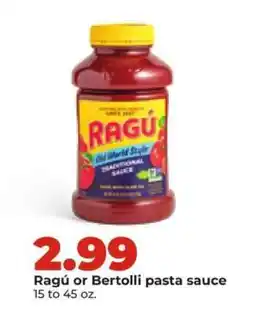 Hy-Vee Ragú or Bertolli pasta sauce offer