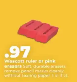 Hy-Vee Wescott ruler or pink erasers offer