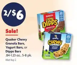 Family Dollar Quaker Chewy Granola Bars, Yogurt Bars, or Dipps Bars offer