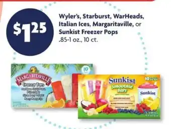 Family Dollar Wyler’s, Starburst, WarHeads, Italian Ices, Margaritaville, or Sunkist Freezer Pops offer