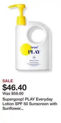 Ulta Beauty Supergoop! PLAY Everyday Lotion SPF 50 Sunscreen with Sunflower Extract offer