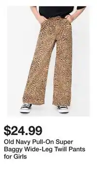 Old Navy Old Navy Pull-On Super Baggy Wide-Leg Twill Pants for Girls offer