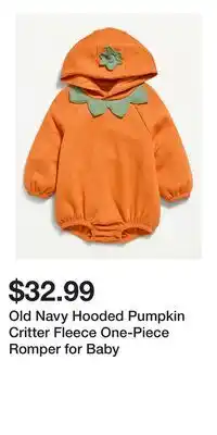 Old Navy Old Navy Hooded Pumpkin Critter Fleece One-Piece Romper for Baby offer