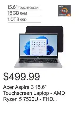 Costco Acer Aspire 3 15.6 Touchscreen Laptop - AMD Ryzen 5 7520U - FHD (1920x1080) - Windows 11 offer