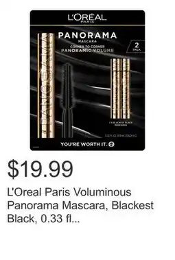 Costco L'Oreal Paris Voluminous Panorama Mascara, Blackest Black, 0.33 fl oz, 2 -pack offer