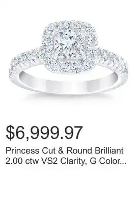 Costco Princess Cut & Round Brilliant 2.00 ctw VS2 Clarity, G Color Diamond Platinum Halo Ring offer