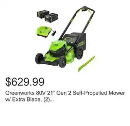 Costco Greenworks 80V 21 Gen 2 Self-Propelled Mower w/ Extra Blade, (2) Batteries & Rapid Charger offer